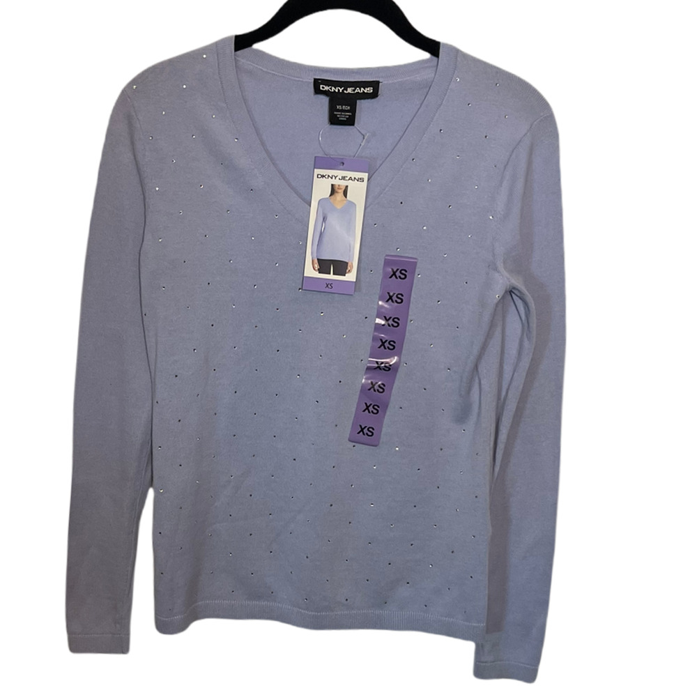 DKNY french blue rhinestone sweater‎ XS NWT